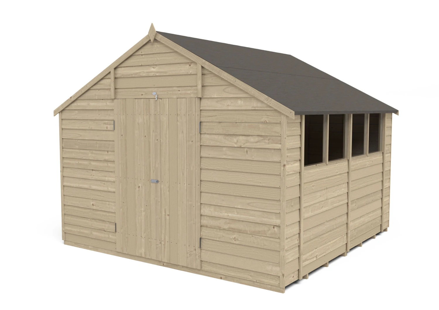 Forest Garden 10x10 Ft Apex Overlap Wooden 2 Door 4 Windows Shed With Floor 4 Forest Garden 10x10 Ft Apex Overlap Wooden 2 Door 4 Windows Shed With Floor - Image 2