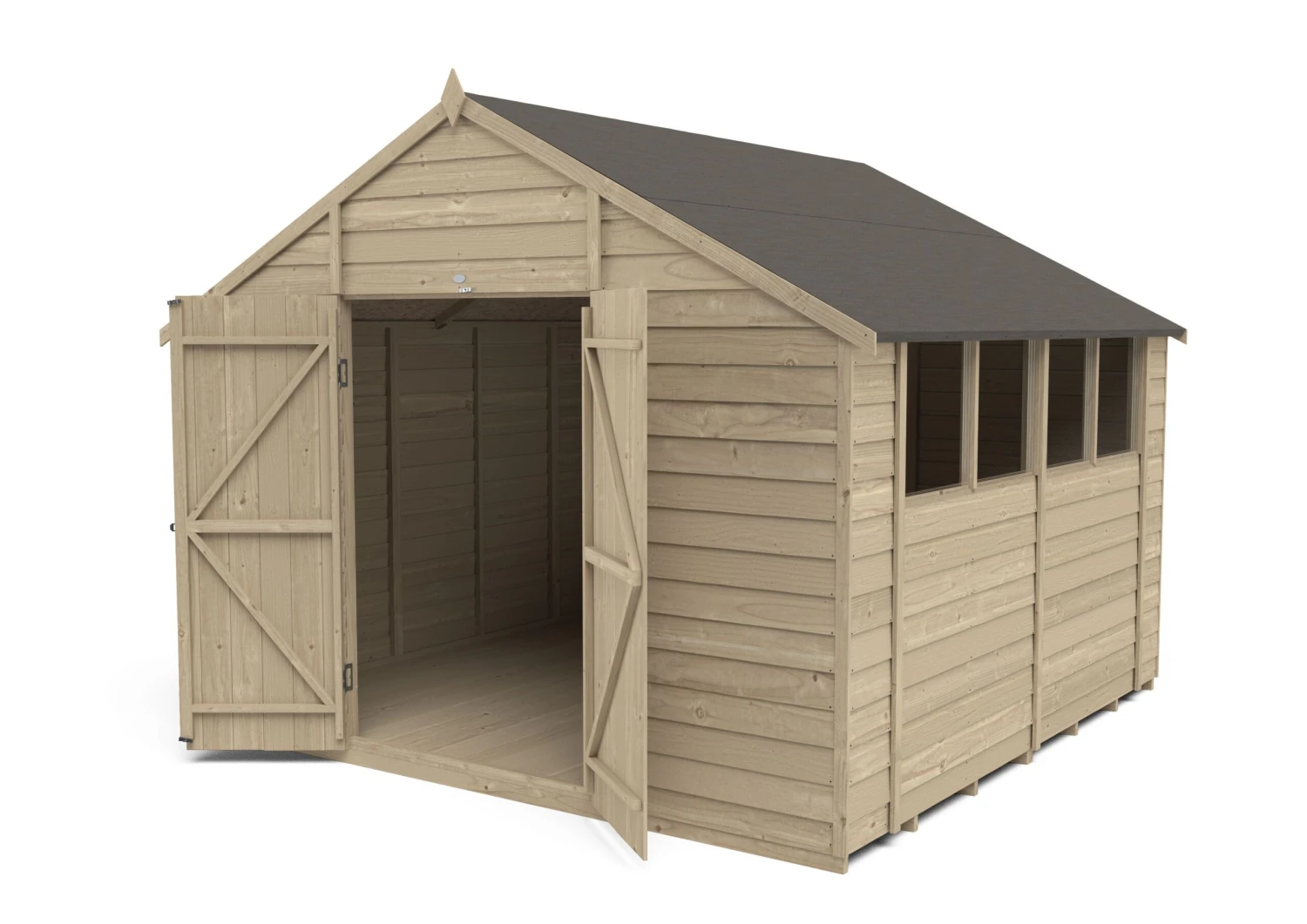 Forest Garden 10x10 Ft Apex Overlap Wooden 2 Door 4 Windows Shed With Floor 6 Forest Garden 10x10 Ft Apex Overlap Wooden 2 Door 4 Windows Shed With Floor - Image 4