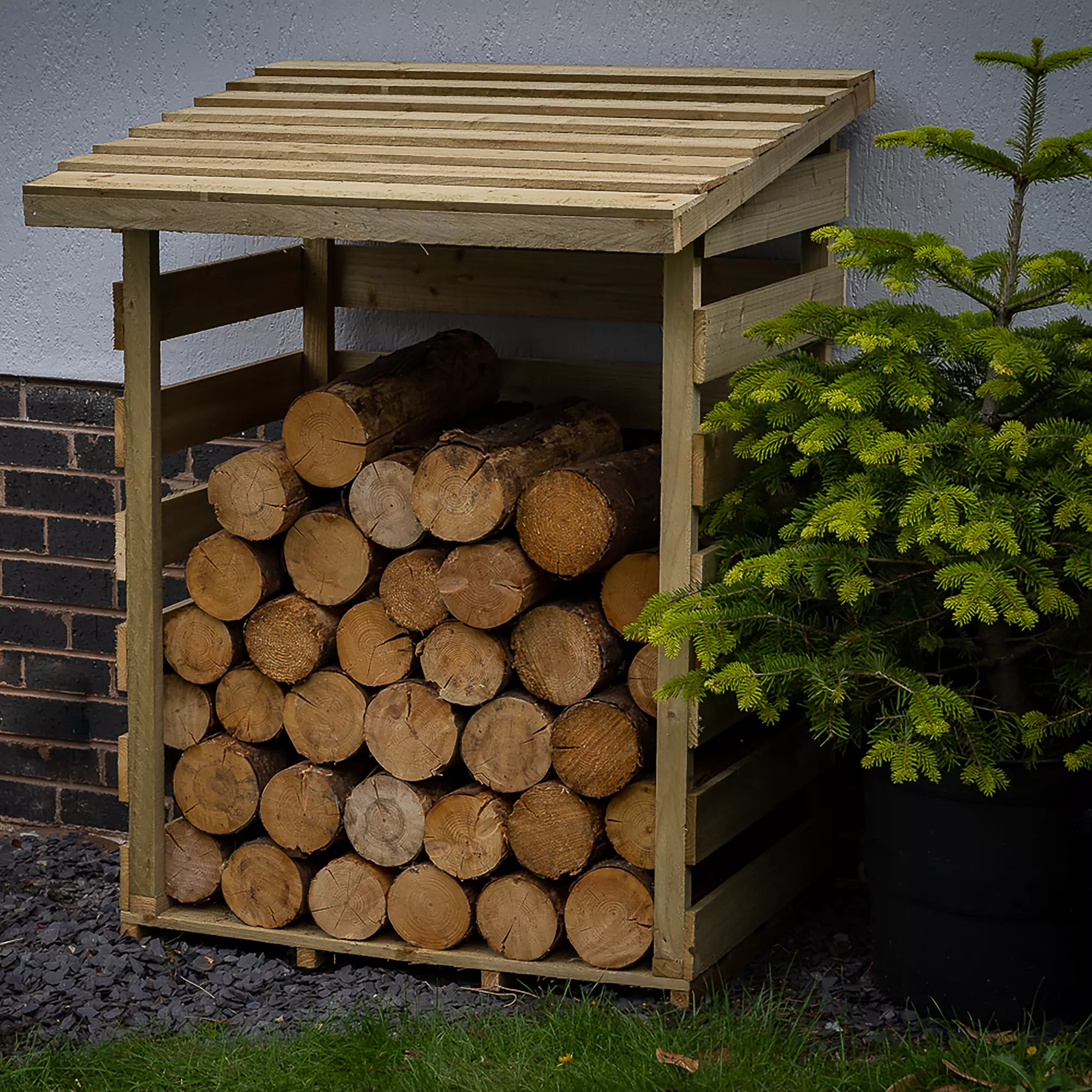 Forest Garden Compact Timber 3x3 Ft Pent Log Store 3 Forest Garden Compact Timber 3x3 Ft Pent Log Store