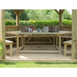 Forest Garden Furnished Cedar Roof Hexagonal Gazebo, (W)4900mm (D)4240mm (Green Cushion Included) -Garden & Outdoors forest garden furnished cedar roof hexagonal gazebo w 4900mm d 4240mm green cushion included 5013053172612 02i