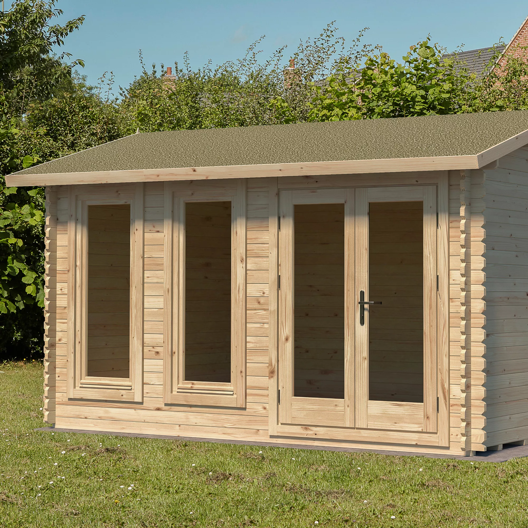 Forest Garden Melbury 4x3 Toughened Glass Pent Loglap Solid Wood Cabin With Double Door - Assembly Service Included 11 Forest Garden Melbury 4x3 Toughened Glass Pent Loglap Solid Wood Cabin With Double Door - Assembly Service Included - Image 9