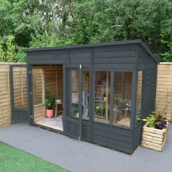 Forest Garden Oakley 10x6 Pent Overlap Solid Wood Summer House With Double Door (Base Included) -Garden & Outdoors forest garden oakley 10x6 pent overlap solid wood summer house with double door base included 5013053188743 02i bq