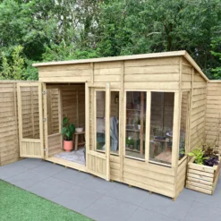 Forest Garden Oakley 10x6 Pent Overlap Solid Wood Summer House With Double Door (Base Included) -Garden & Outdoors forest garden oakley 10x6 pent overlap solid wood summer house with double door base included 5013053188743 03i bq