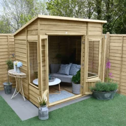 Forest Garden Oakley 7x5 Pent Overlap Solid Wood Summer House With Double Door -Garden & Outdoors forest garden oakley 7x5 pent overlap solid wood summer house with double door5013053188507 02i bq
