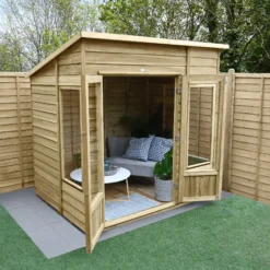 Forest Garden Oakley 7x5 Pent Overlap Solid Wood Summer House With Double Door -Garden & Outdoors forest garden oakley 7x5 pent overlap solid wood summer house with double door5013053188507 03i bq