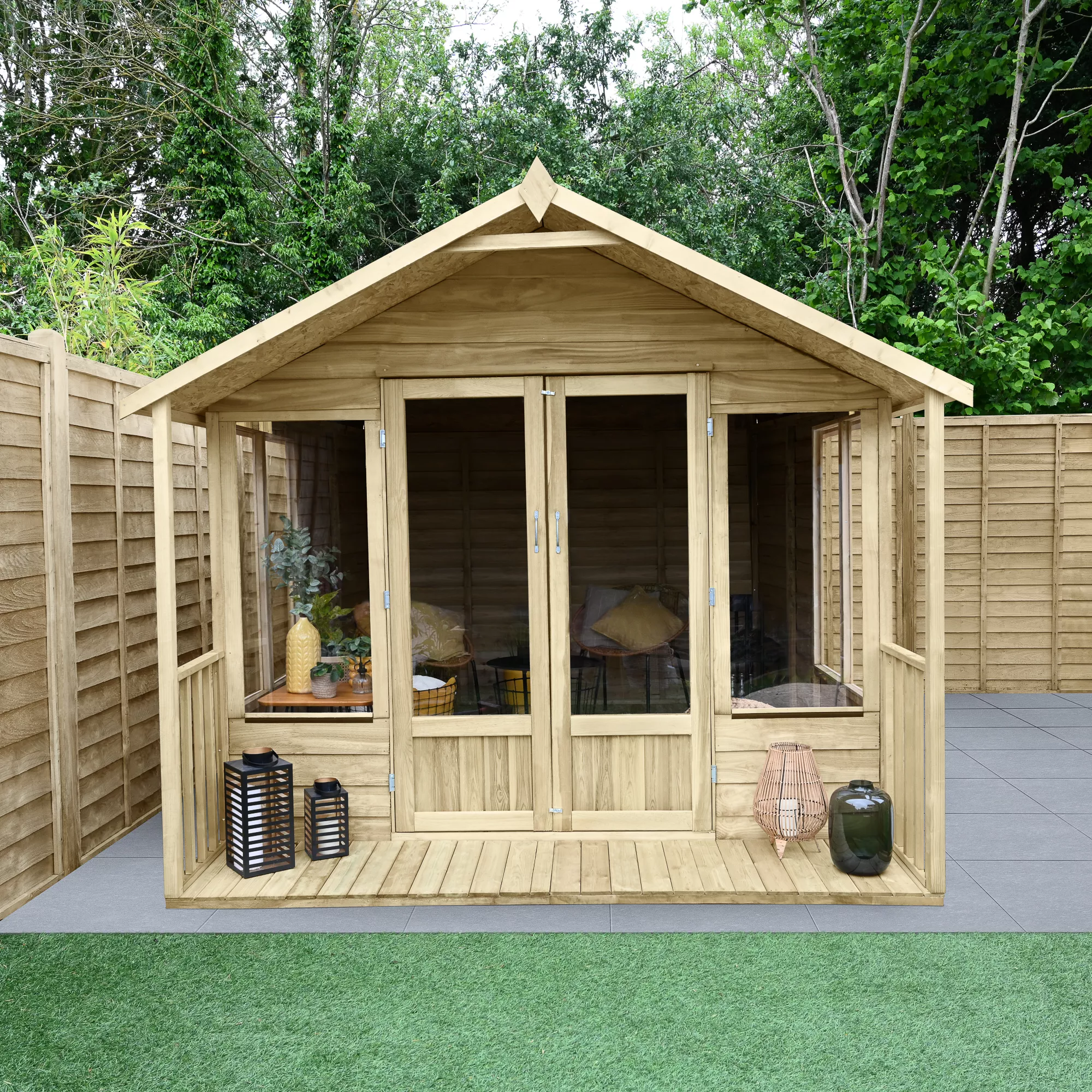Forest Garden Oakley 8x12 Apex Overlap Solid Wood Summer House With Double Door (Base Included) 3 Forest Garden Oakley 8x12 Apex Overlap Solid Wood Summer House With Double Door (Base Included)