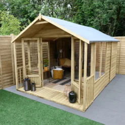 Forest Garden Oakley 8x12 Apex Overlap Solid Wood Summer House With Double Door (Base Included) 9 Forest Garden Oakley 8x12 Apex Overlap Solid Wood Summer House With Double Door (Base Included) -Garden & Outdoors forest garden oakley 8x12 apex overlap solid wood summer house with double door base included 5013053188842 02i bq