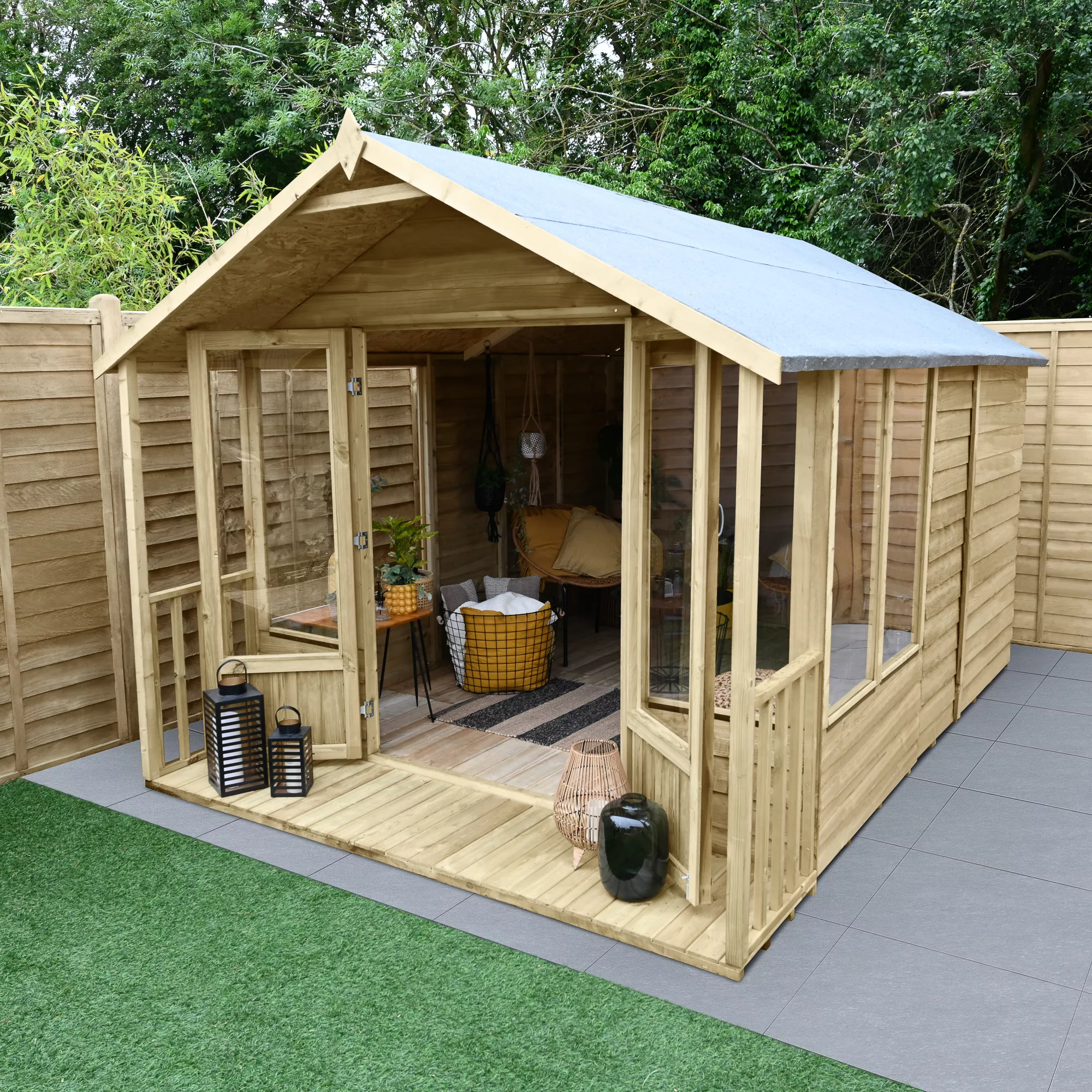 Forest Garden Oakley 8x12 Apex Overlap Solid Wood Summer House With Double Door (Base Included) 5 Forest Garden Oakley 8x12 Apex Overlap Solid Wood Summer House With Double Door (Base Included) - Image 3