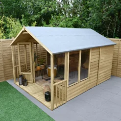 Forest Garden Oakley 8x12 Apex Overlap Solid Wood Summer House With Double Door (Base Included) 10 Forest Garden Oakley 8x12 Apex Overlap Solid Wood Summer House With Double Door (Base Included) -Garden & Outdoors forest garden oakley 8x12 apex overlap solid wood summer house with double door base included 5013053188842 03i bq