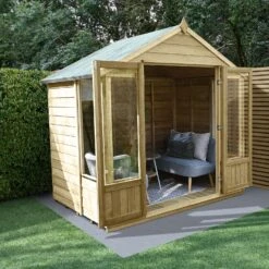 Forest Garden Oakley 8x6 Apex Overlap Solid Wood Summer House With Double Door (Base Included)