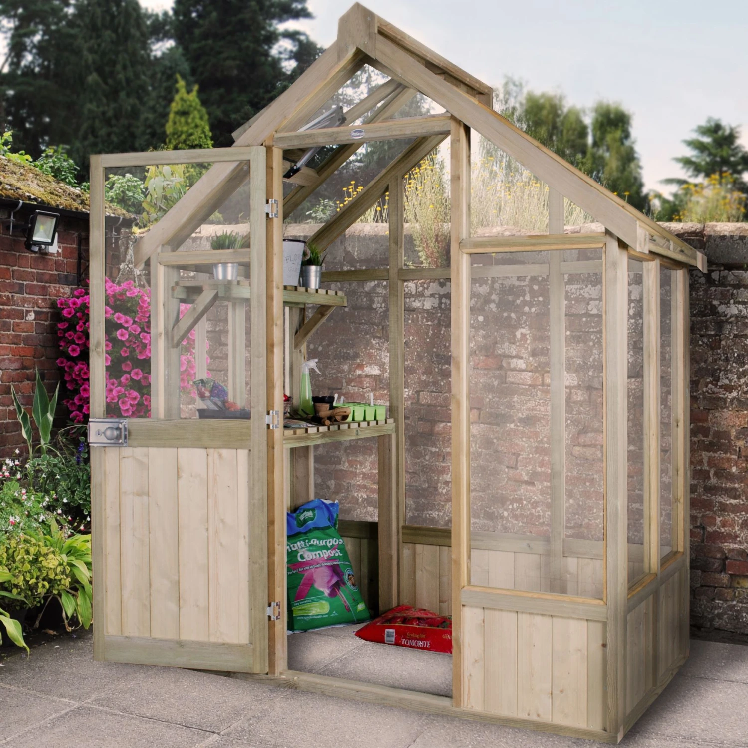 Forest Garden Vale Natural Timber 6x4 Greenhouse 4 Forest Garden Vale Natural Timber 6x4 Greenhouse - Image 2