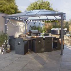 GoodHome Yallis Ebony Rectangular Gazebo, (W)3m (D)3.65m - Assembly Required -Garden & Outdoors goodhome yallis ebony rectangular gazebo w 3m d 3 65m assembly required5059340666938 01i bq