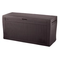 Keter Comfy Wood Effect Plastic Garden Storage Box 270L -Garden & Outdoors keter comfy wood effect plastic garden storage box 270l7290106930179 02bq