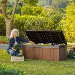 Keter Darwin Wood Effect 5x2 Garden Storage Bench Box 380L -Garden & Outdoors keter darwin wood effect 5x2 garden storage bench box 380l7290112636225 01i bq