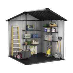 Keter Oakland Apex Grey Plastic 2 Door Shed With Floor -Garden & Outdoors keter oakland apex grey plastic 2 door shed with floor7290106928435 04t bq