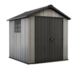 Keter Oakland Apex Grey Plastic 2 Door Shed With Floor -Garden & Outdoors keter oakland apex grey plastic 2 door shed with floor7290106928435 20c bq