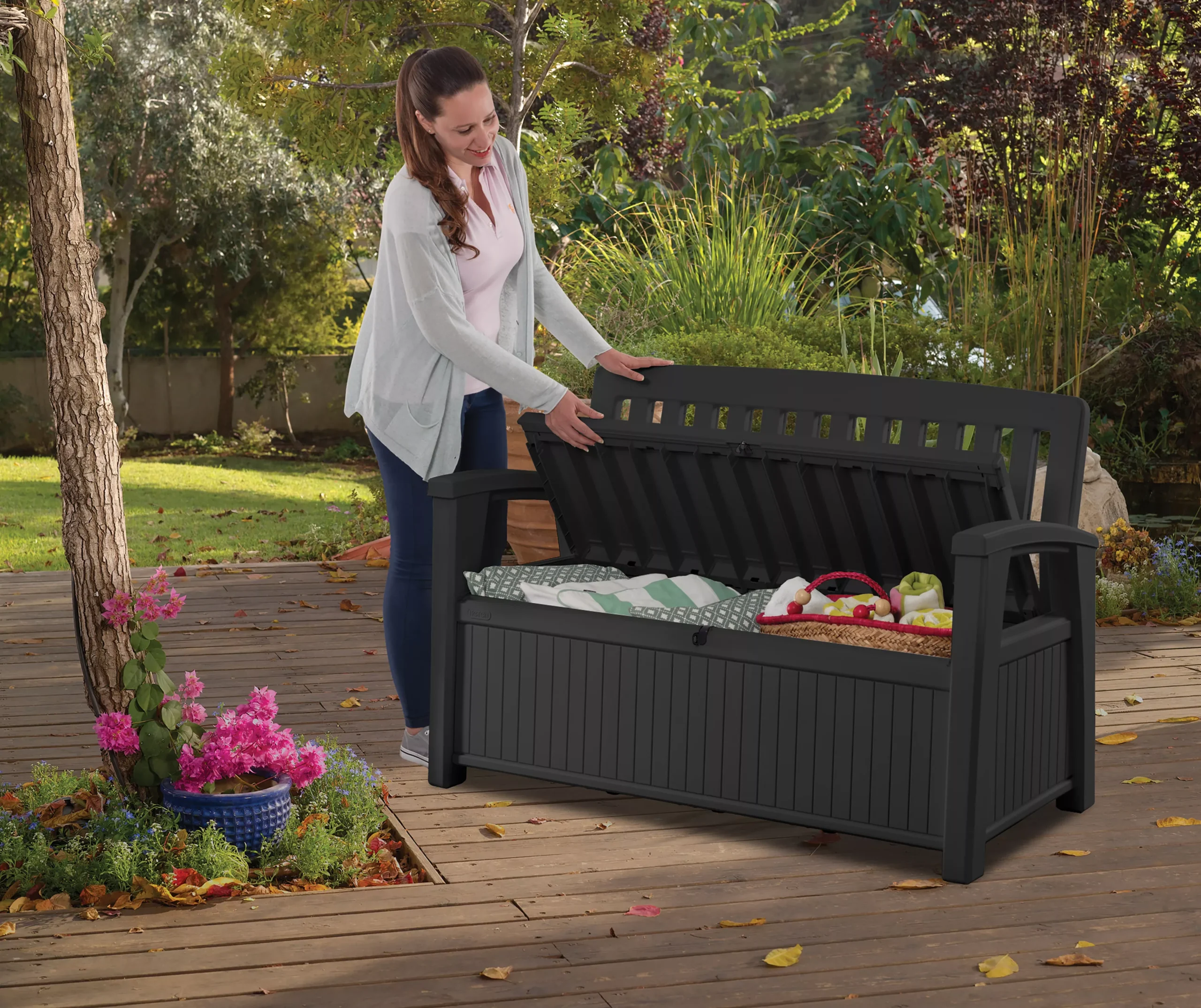 Keter Patio Wood Effect Garden Storage Bench Box - Partial Assembly Required 227L 13 Keter Patio Wood Effect Garden Storage Bench Box - Partial Assembly Required 227L - Image 11