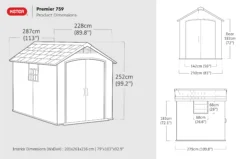 Keter Premier Grey Plastic 2 Door 2 Windows Shed With Floor (Base Included) -Garden & Outdoors keter premier grey plastic 2 door 2 windows shed with floor base included 7290112637284 01t