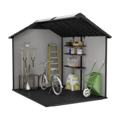 Keter Premier Grey Plastic 2 Door 2 Windows Shed With Floor (Base Included) -Garden & Outdoors keter premier grey plastic 2 door 2 windows shed with floor base included 7290112637284 04t