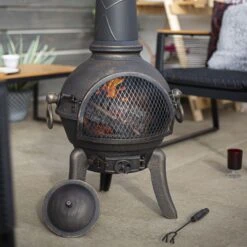 La Hacienda Cuba Cast Iron & Steel Chiminea -Garden & Outdoors la hacienda cuba cast iron steel chiminea5055025560270 02i bq