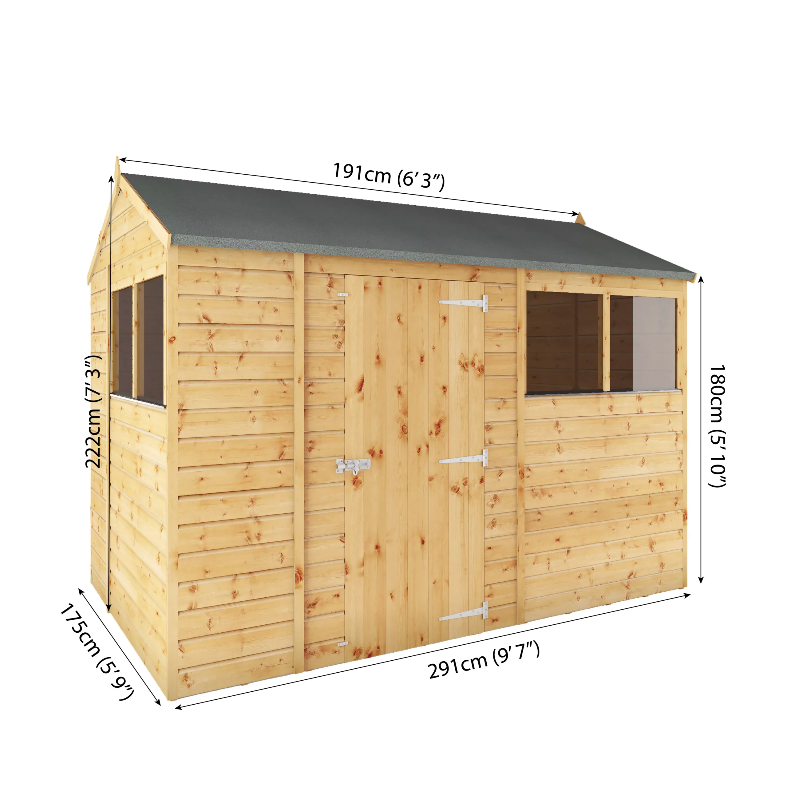 Mercia 10x6 Ft Reverse Apex Tongue & Groove Wooden 4 Windows Shed With Floor 11 Mercia 10x6 Ft Reverse Apex Tongue & Groove Wooden 4 Windows Shed With Floor - Image 9