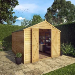 Mercia 10x8 Ft Apex Overlap Wooden 2 Door 4 Windows Shed With Floor