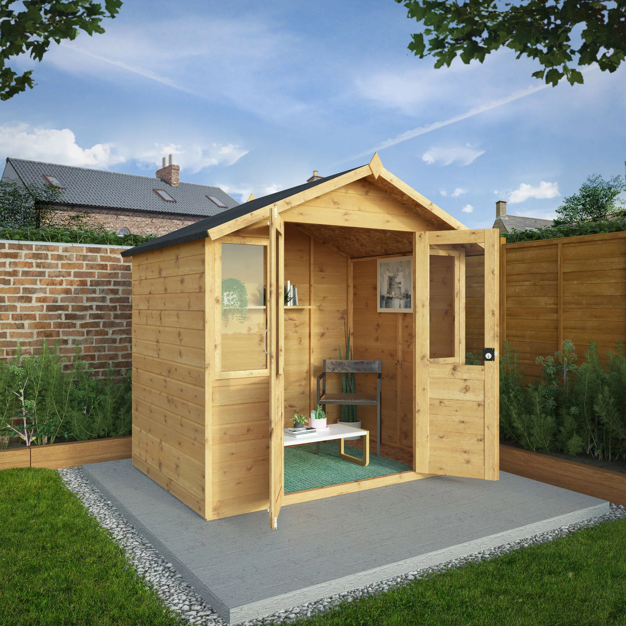 Mercia 7x5 Apex Tongue & Groove Summer House With Double Door 3 Mercia 7x5 Apex Tongue & Groove Summer House With Double Door