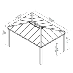 Palram - Canopia Dallas Grey Rectangular Gazebo, (W)4.88m (D)3.64m - Assembly Required -Garden & Outdoors palram canopia dallas grey rectangular gazebo w 4 88m d 3 64m assembly required7290108601947 01t bq