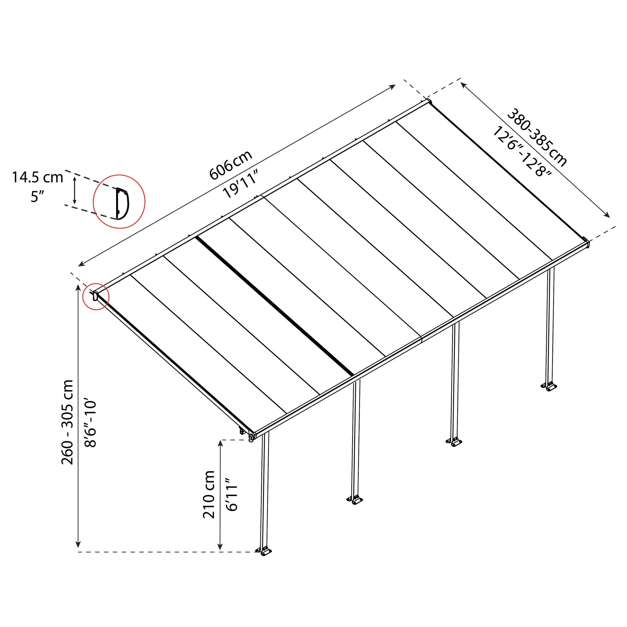 Palram - Canopia Feria White Non-retractable Awning, (L)6.06m (H)3.05m (W)3.85m 8 Palram - Canopia Feria White Non-retractable Awning, (L)6.06m (H)3.05m (W)3.85m - Image 6