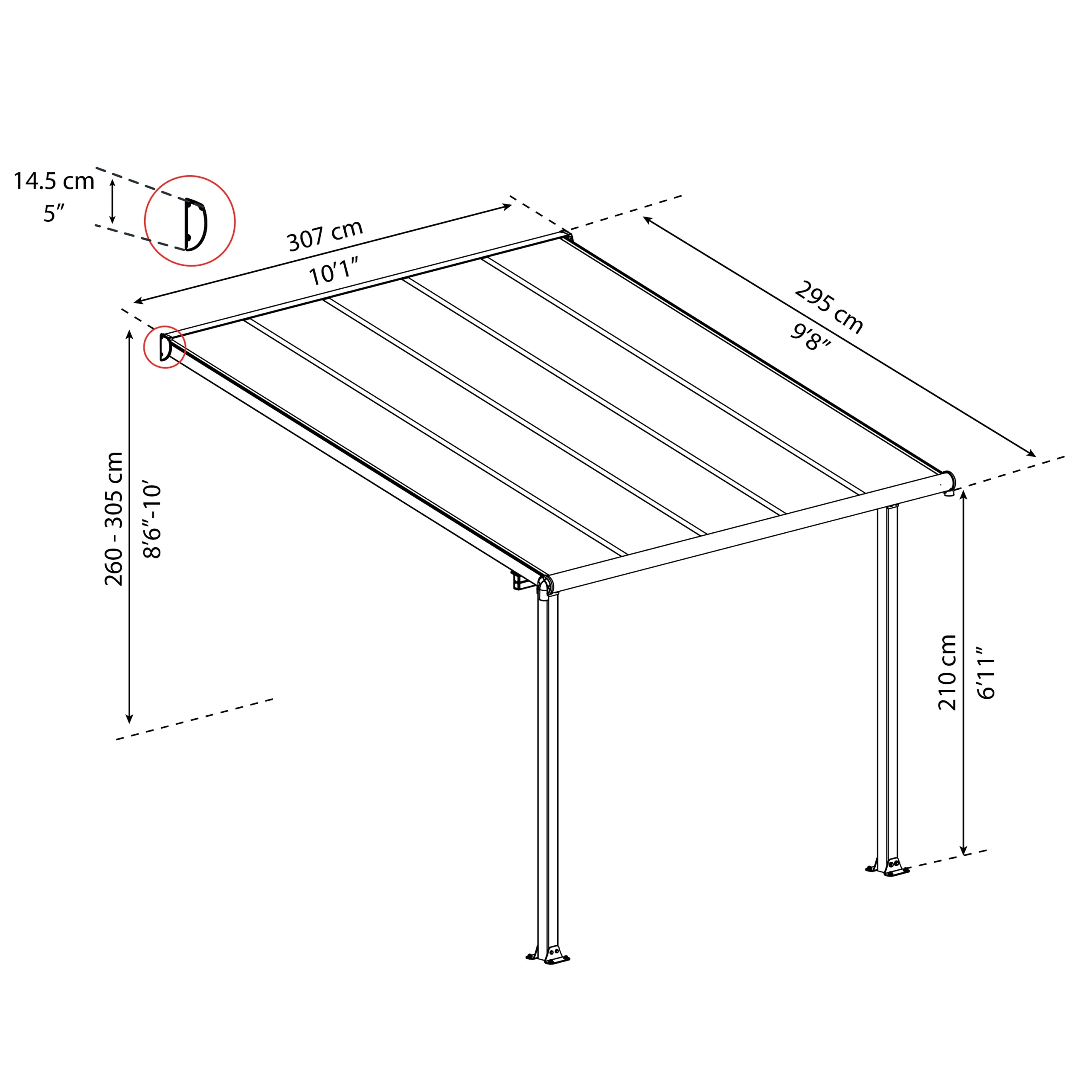 Palram - Canopia Olympia Grey Non-retractable Awning, (L)3.07m (H)3.05m (W)2.95m 10 Palram - Canopia Olympia Grey Non-retractable Awning, (L)3.07m (H)3.05m (W)2.95m - Image 8