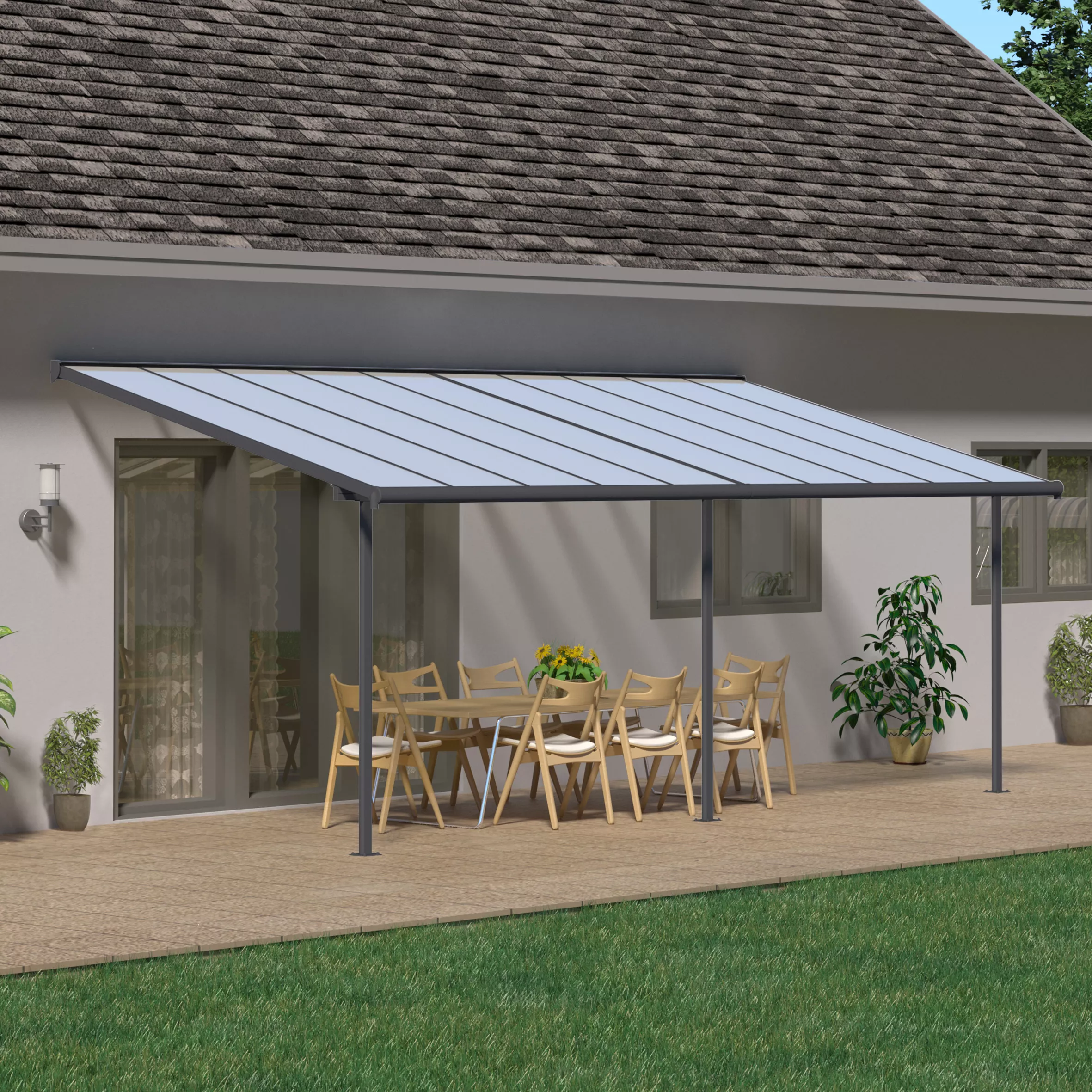 Palram - Canopia Sierra Grey Non-retractable Awning, (L)7.39m (H)3.05m (W)2.95m 3 Palram - Canopia Sierra Grey Non-retractable Awning, (L)7.39m (H)3.05m (W)2.95m