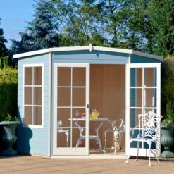 Shire 7x7 Glass Pent Shiplap Wooden Summer House - Base Not Included -Garden & Outdoors shire 7x7 glass pent shiplap wooden summer house base not included03455784 02i bq