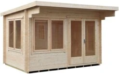Shire Danbury 12x12 Toughened Glass Pent Tongue & Groove Wooden Cabin - Base Not Included
