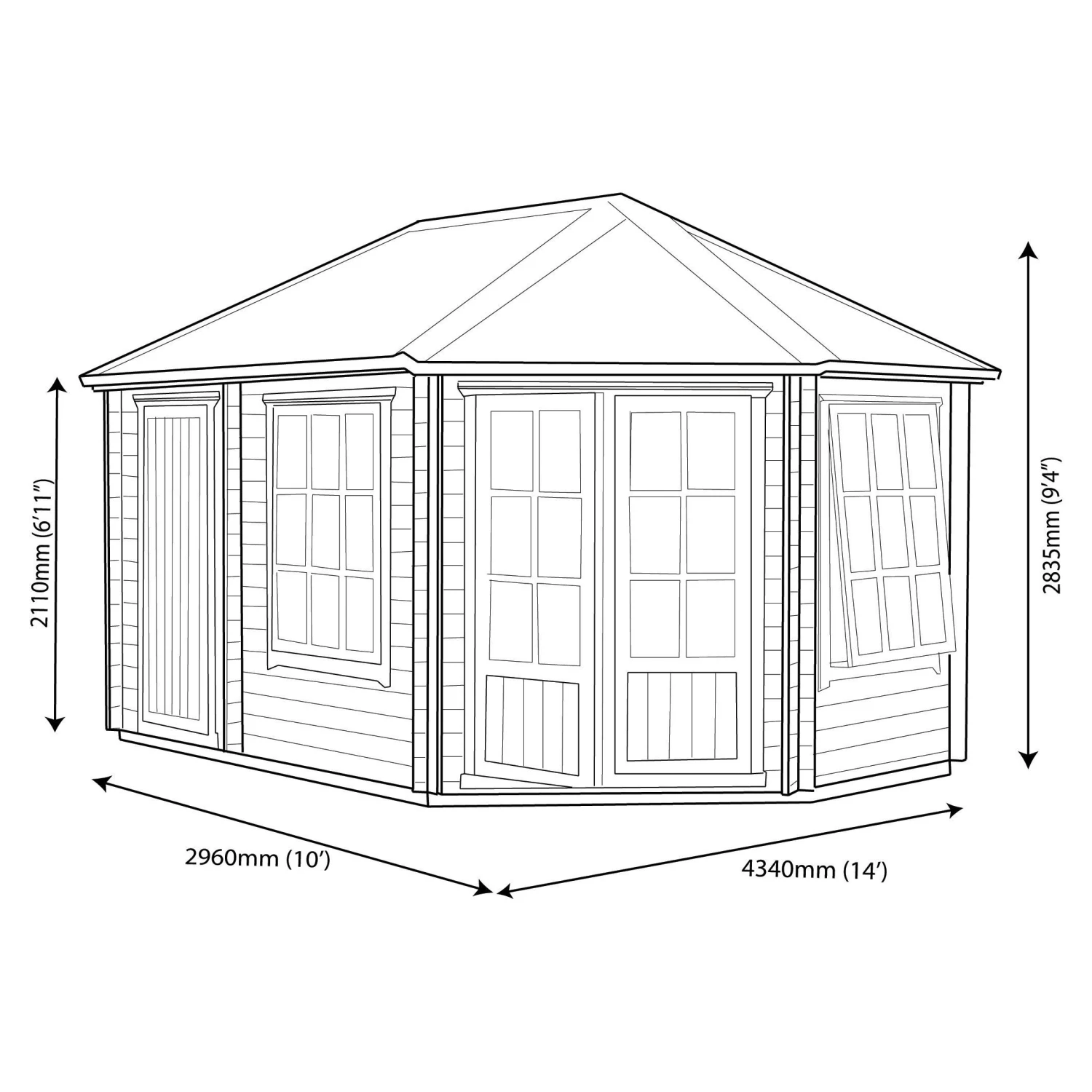 Shire Leygrove 14x10 Toughened Glass Apex Tongue & Groove Wooden Cabin 8 Shire Leygrove 14x10 Toughened Glass Apex Tongue & Groove Wooden Cabin - Image 6