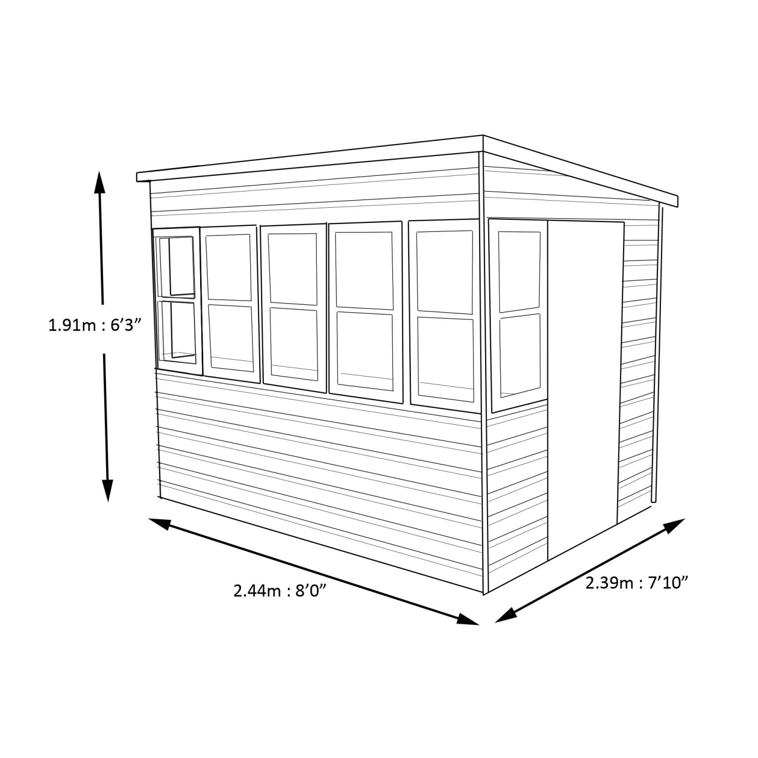 Shire Sun 8x8 Glass Pent Shiplap Wooden Summer House - Base Not Included 11 Shire Sun 8x8 Glass Pent Shiplap Wooden Summer House - Base Not Included - Image 9