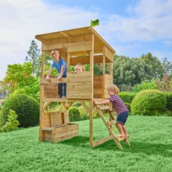 TP Toys 8x7 Tree Top Timber Tower Slide Playhouse Assembly Required -Garden & Outdoors tp toys 8x7 tree top timber tower slide playhouse assembly required5021854803543 01i bq