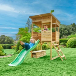 TP Toys 8x7 Tree Top Timber Tower Slide Playhouse Assembly Required -Garden & Outdoors tp toys 8x7 tree top timber tower slide playhouse assembly required5021854803543 03i bq